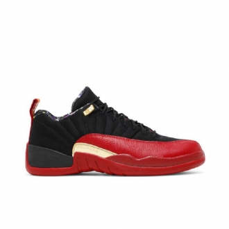 Air Jordan 12 Retro Low Se Svart Rødt Gull Herresko