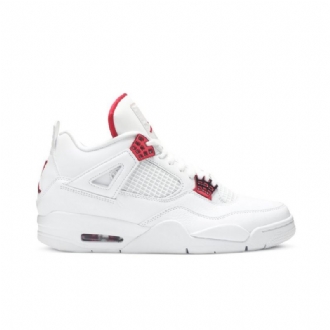 Air Jordan 4 Retro Hvit Rød Sølv Herresko
