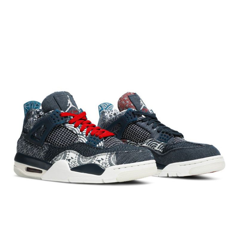 Air Jordan 4 Retro Se Grå Mørke Blå Hvit Rød Herresko