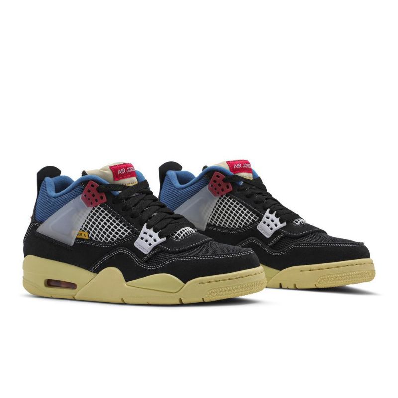 Air Jordan 4 Union La Retro Svart Blå Grå Rød Herresko