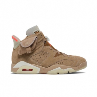 Air Jordan 6 Travis Scott Retro Khaki Grå Rød Herresko