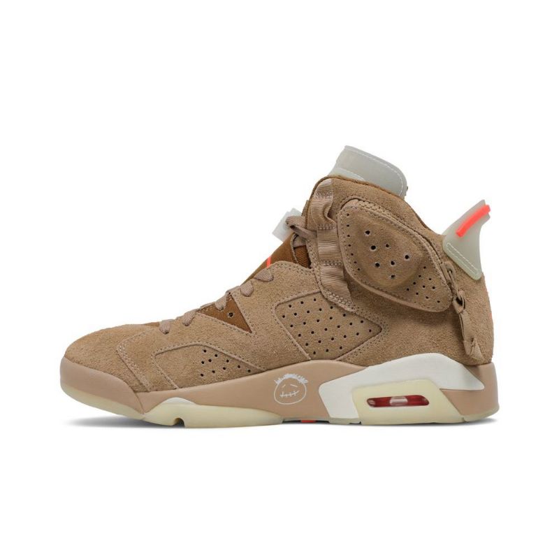 Air Jordan 6 Travis Scott Retro Khaki Grå Rød Herresko