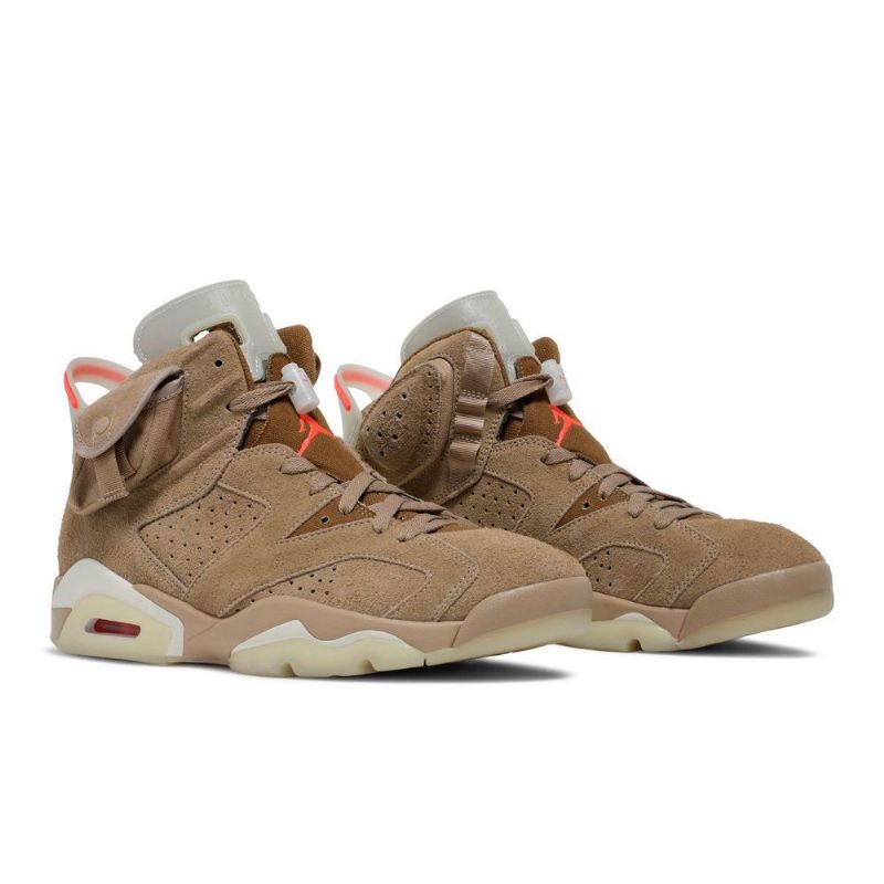 Air Jordan 6 Travis Scott Retro Khaki Grå Rød Herresko
