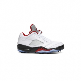 Air Jordan 5 Low Golf Hvit Svart Rød Sølv Herresko