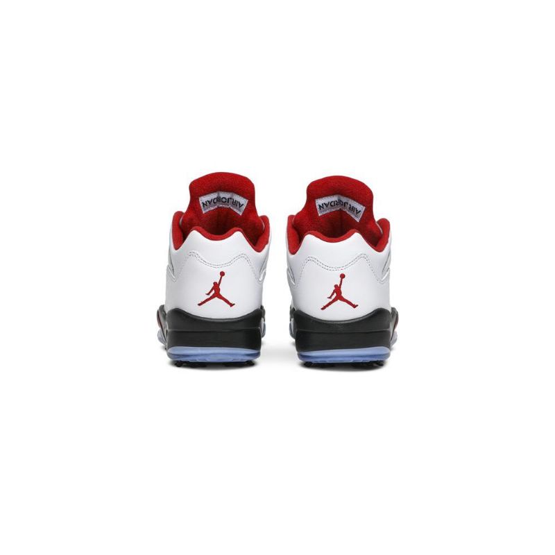 Air Jordan 5 Low Golf Hvit Svart Rød Sølv Herresko