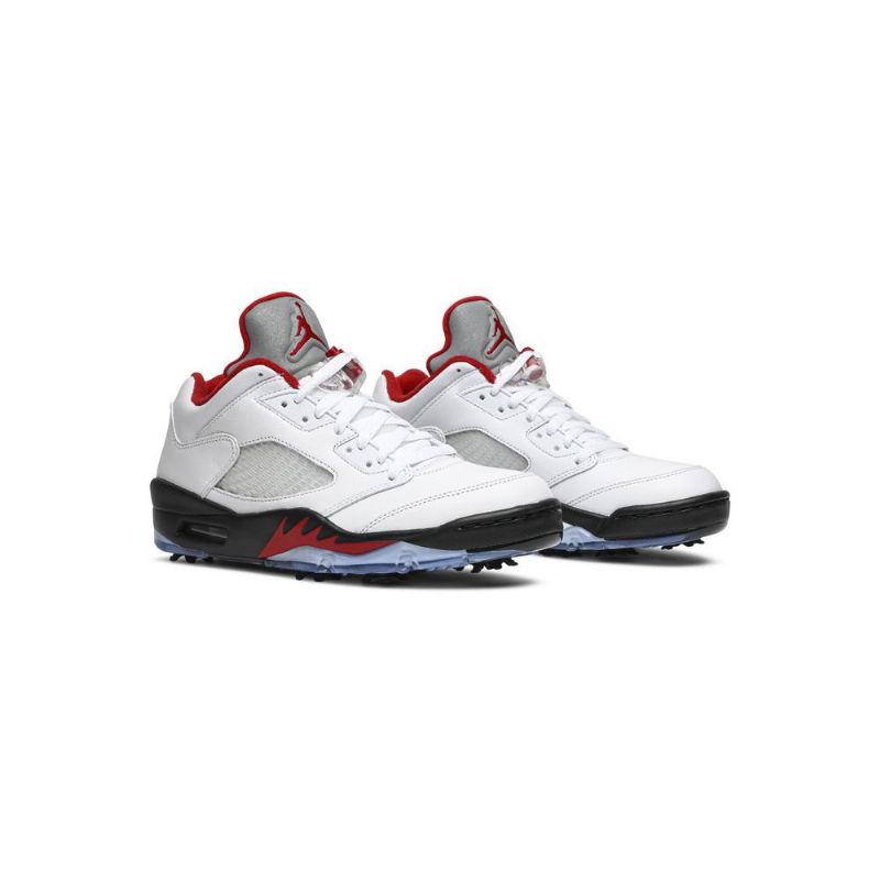 Air Jordan 5 Low Golf Hvit Svart Rød Sølv Herresko