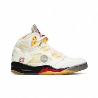 Air Jordan 5 Off-hvit Sp Hvit Gul Sølv Herresko