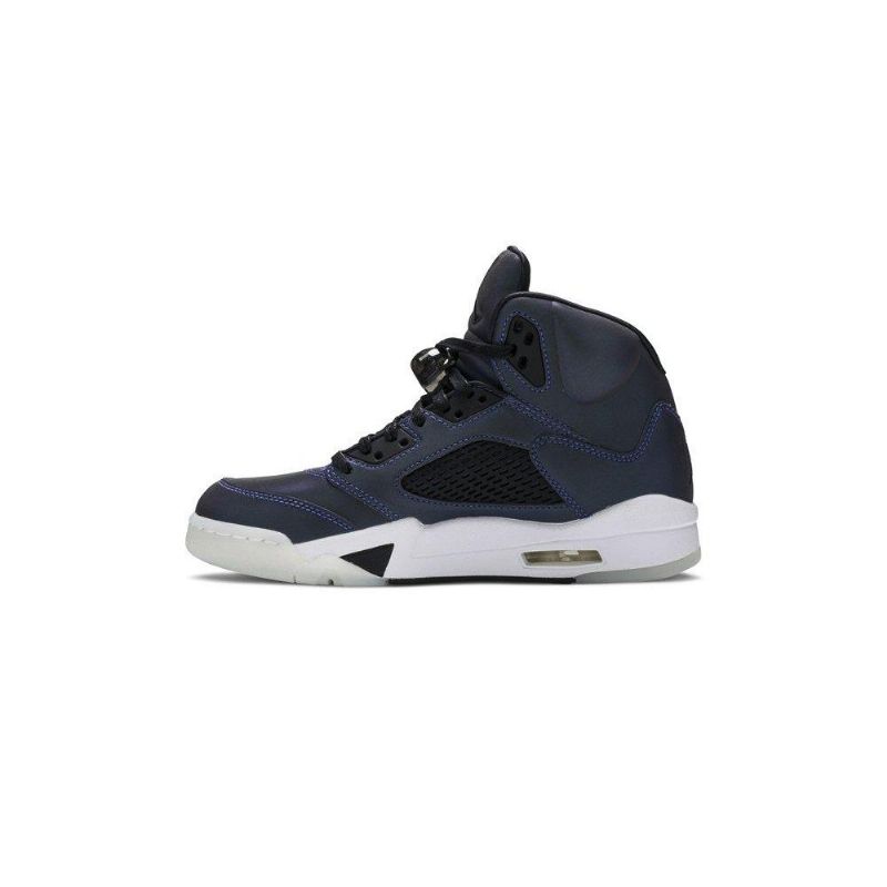 Air Jordan 5 Retro Grå Svarte Mørke Blå Damesko