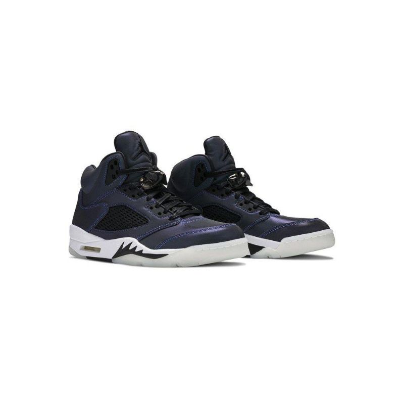 Air Jordan 5 Retro Grå Svarte Mørke Blå Damesko