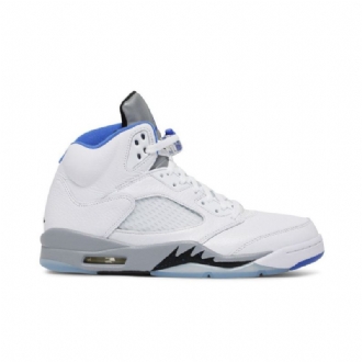 Air Jordan 5 Retro Hvit Grå Blå Herresko