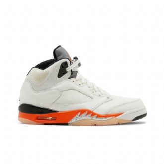 Air Jordan 5 Retro Hvit Oransje Sølv Svart Herresko