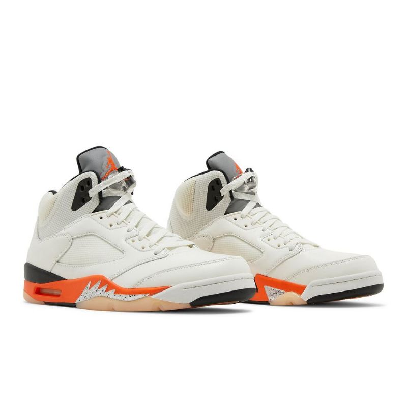 Air Jordan 5 Retro Hvit Oransje Sølv Svart Herresko
