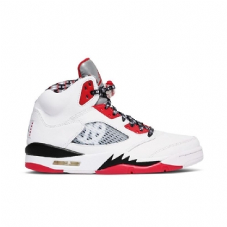 Air Jordan 5 Retro Hvit Rød Svart Sølv Herresko