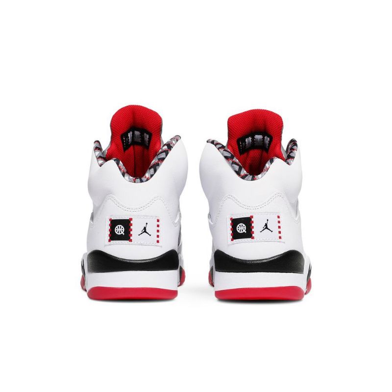 Air Jordan 5 Retro Hvit Rød Svart Sølv Herresko