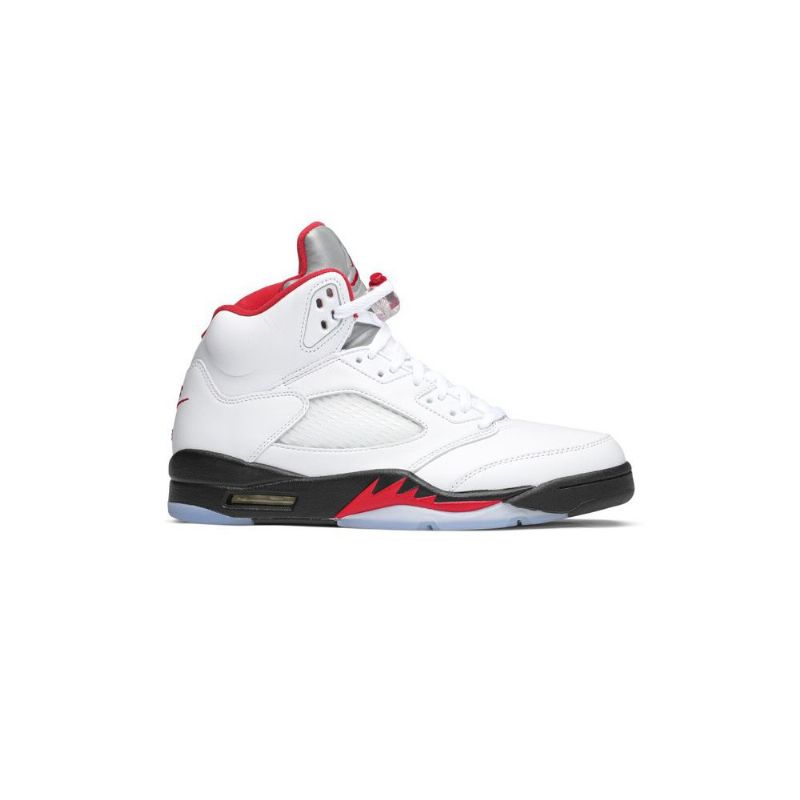 Air Jordan 5 Retro Hvit Rød Svart Sølv Herresko
