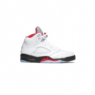 Air Jordan 5 Retro Hvit Rød Svart Sølv Herresko