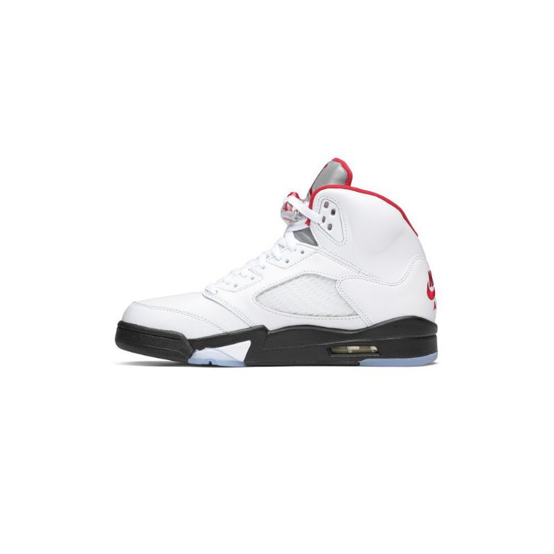 Air Jordan 5 Retro Hvit Rød Svart Sølv Herresko