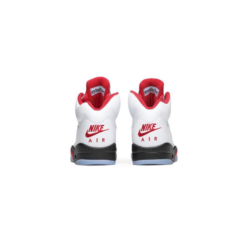 Air Jordan 5 Retro Hvit Rød Svart Sølv Herresko