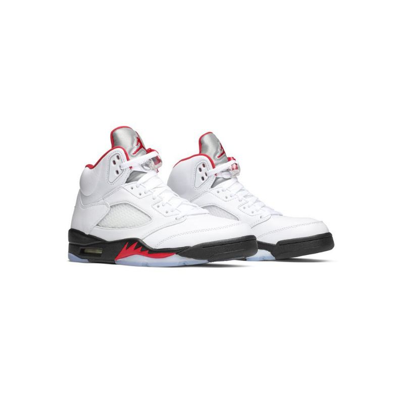 Air Jordan 5 Retro Hvit Rød Svart Sølv Herresko
