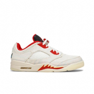 Air Jordan 5 Retro Lav Hvit Rød Svart Herresko