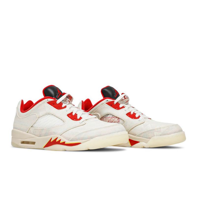 Air Jordan 5 Retro Lav Hvit Rød Svart Herresko