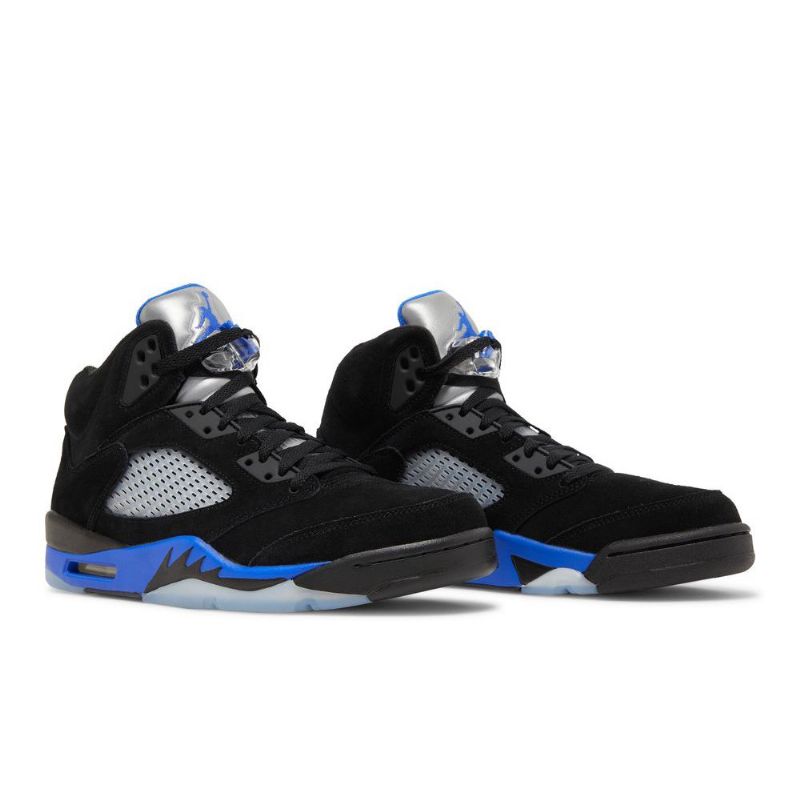 Air Jordan 5 Retro Svart Blå Sølv Herresko