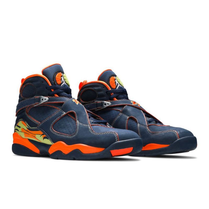 Air Jordan 8 Retro Ls Mørke Blå Oransje Grønne Herresko