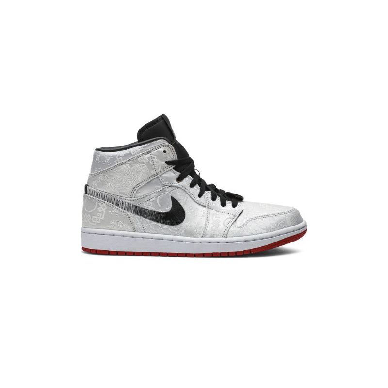 Air Jordan 1 Clot Mid Hvit Svart Rød Herresko