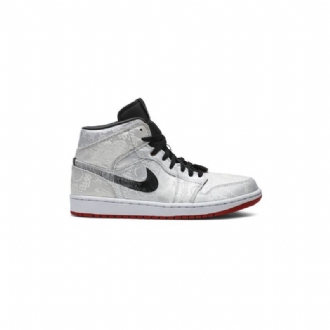 Air Jordan 1 Clot Mid Hvit Svart Rød Herresko