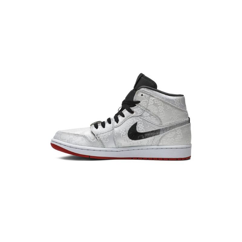 Air Jordan 1 Clot Mid Hvit Svart Rød Herresko
