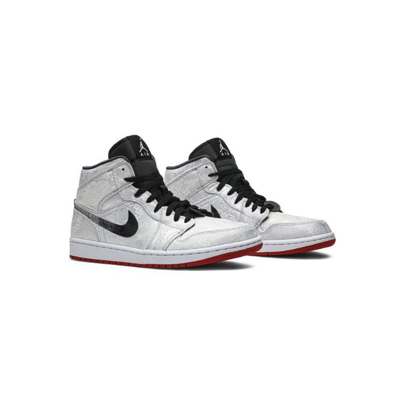 Air Jordan 1 Clot Mid Hvit Svart Rød Herresko