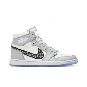 Air Jordan 1 Dior Høy Grå Hvit Svart Herresko