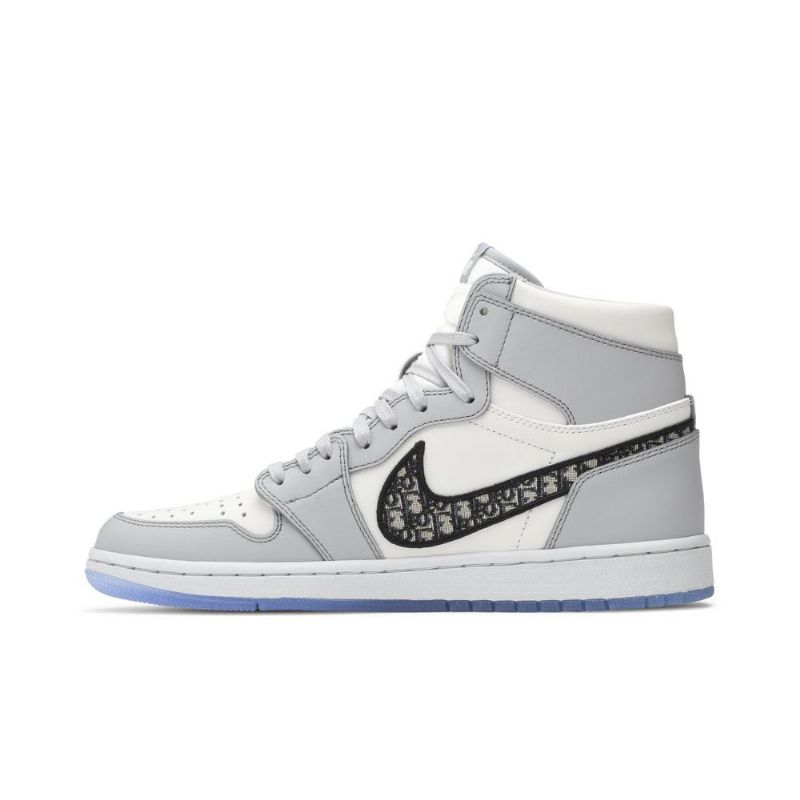 Air Jordan 1 Dior Høy Grå Hvit Svart Herresko