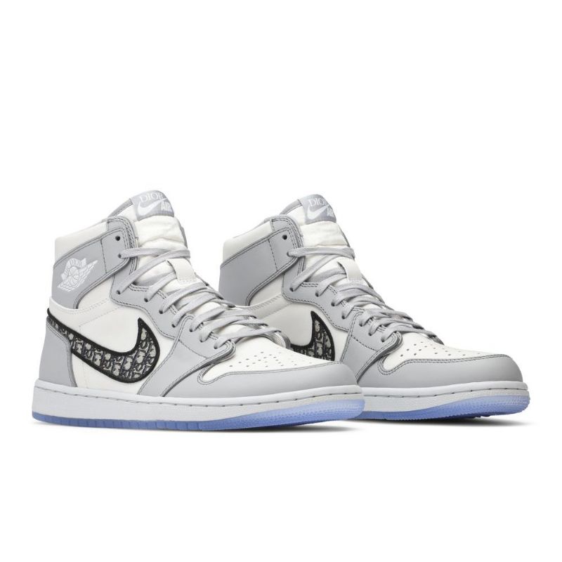 Air Jordan 1 Dior Høy Grå Hvit Svart Herresko