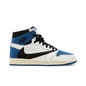 Air Jordan 1 Fragment Design Travis Scott Retro Høy Hvit Svart Blå Herresko