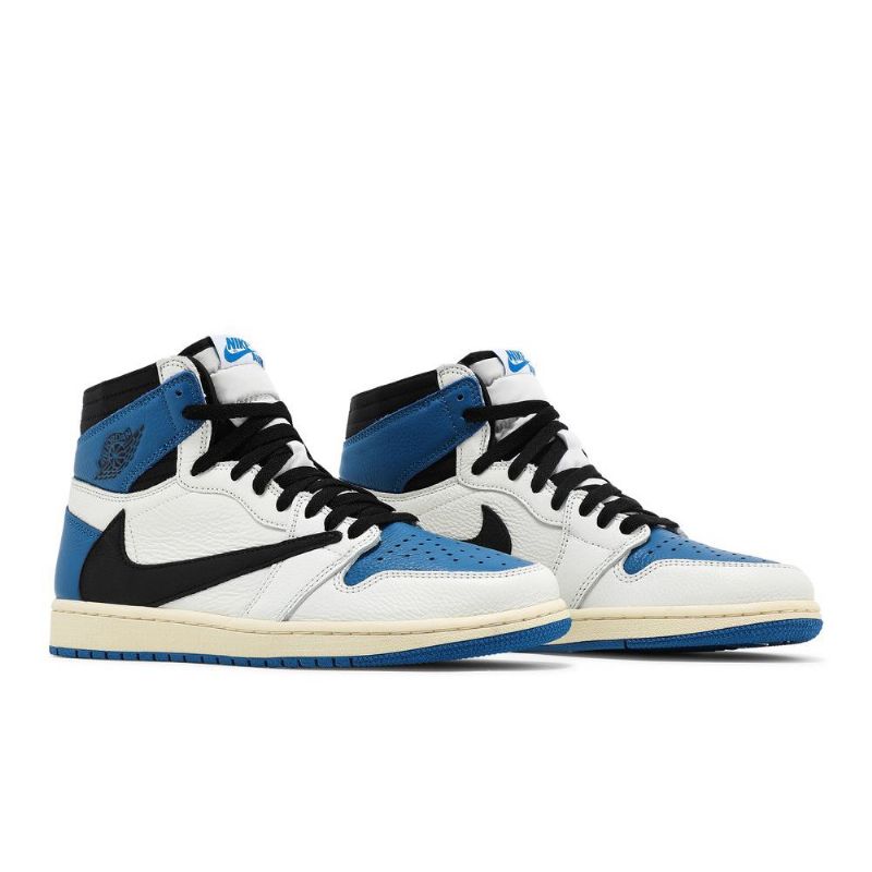 Air Jordan 1 Fragment Design Travis Scott Retro Høy Hvit Svart Blå Herresko