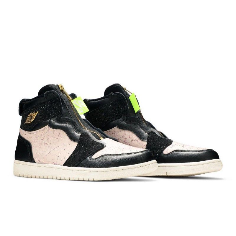 Air Jordan 1 Høy Glidelås Svart Rosa Gull Damesko
