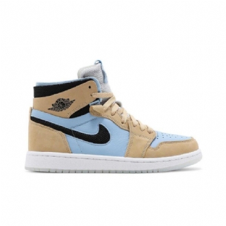 Air Jordan 1 Høy Zoom Komfort Høy Blå Brun Svart Hvit Damesko