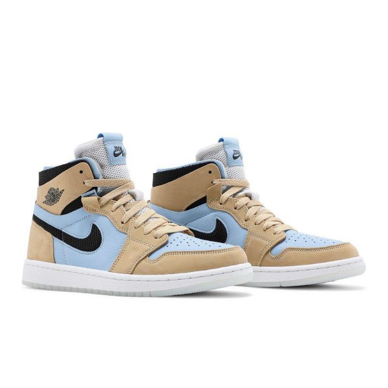 Air Jordan 1 Høy Zoom Komfort Høy Blå Brun Svart Hvit Damesko