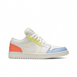 Air Jordan 1 Lav Hvit Blå Gul Rosa Herresko