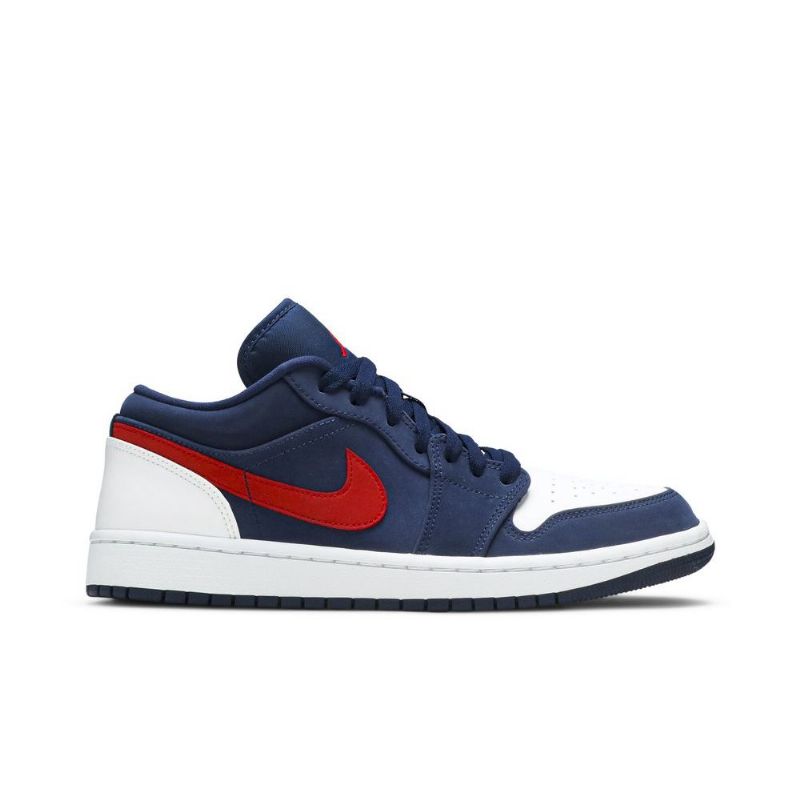Air Jordan 1 Lav Mørke Blå Hvit Rød Herresko