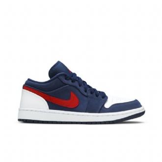 Air Jordan 1 Lav Mørke Blå Hvit Rød Herresko
