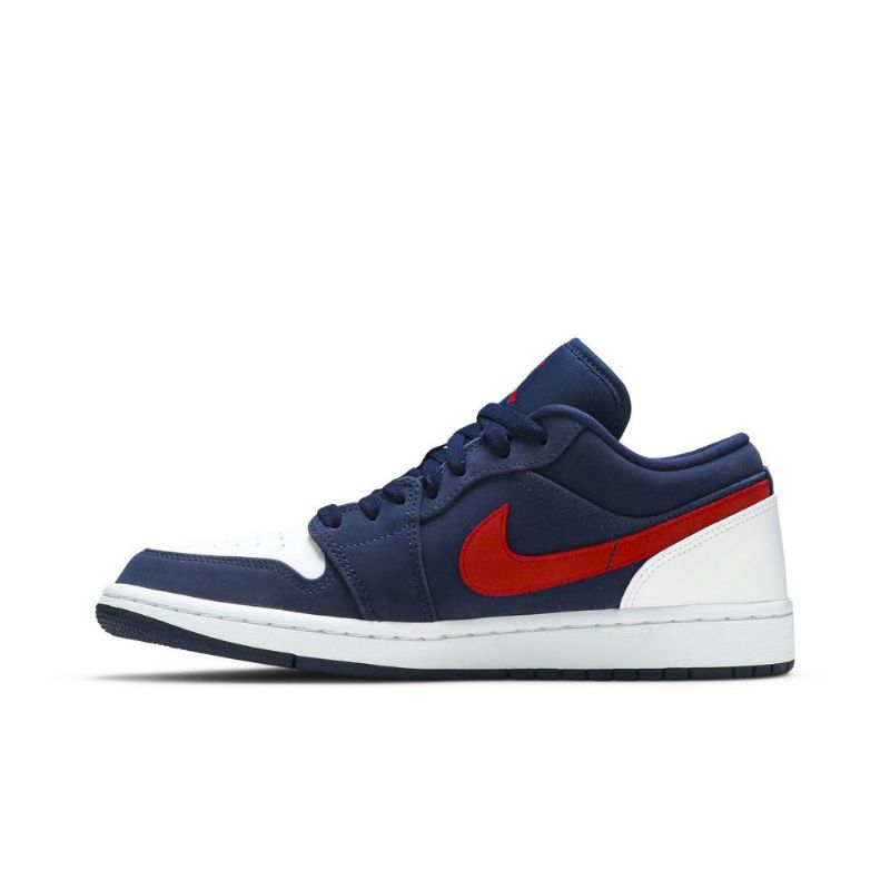 Air Jordan 1 Lav Mørke Blå Hvit Rød Herresko