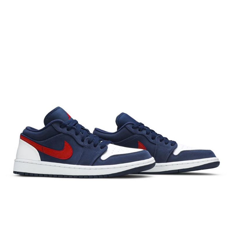 Air Jordan 1 Lav Mørke Blå Hvit Rød Herresko