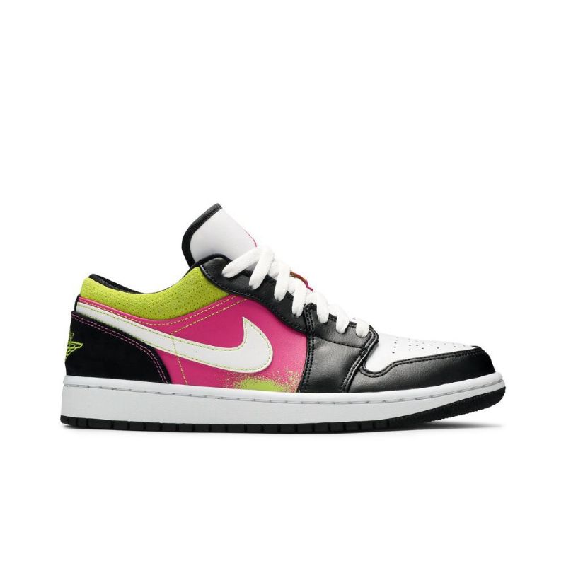 Air Jordan 1 Lav Svart Hvit Rosa Grønn Herresko