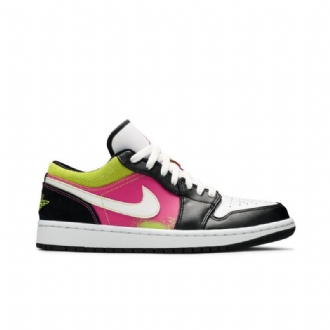Air Jordan 1 Lav Svart Hvit Rosa Grønn Herresko
