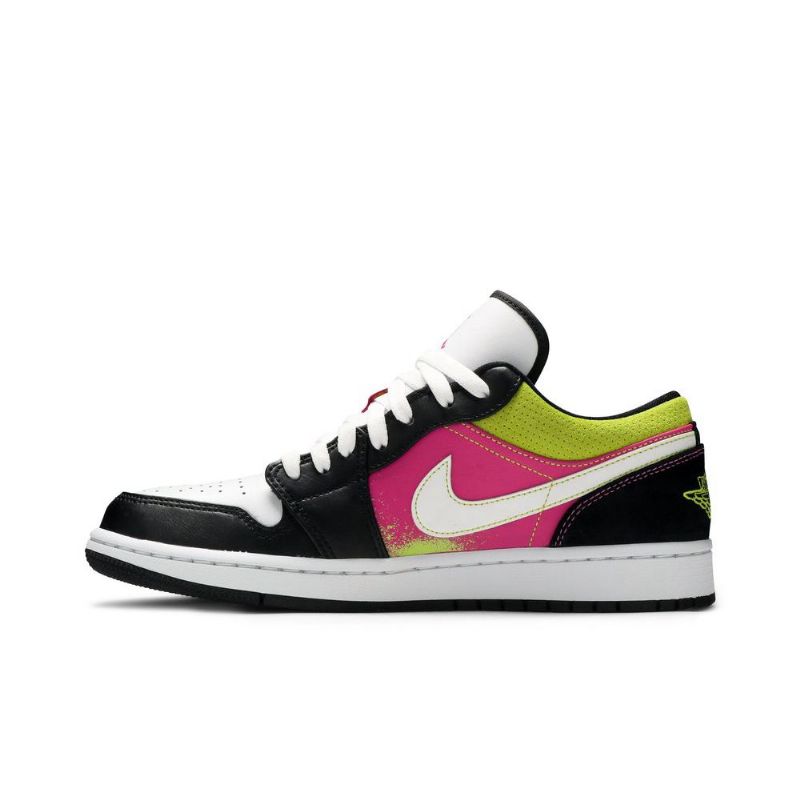 Air Jordan 1 Lav Svart Hvit Rosa Grønn Herresko