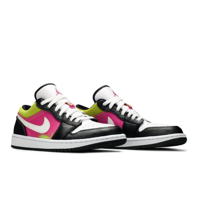 Air Jordan 1 Lav Svart Hvit Rosa Grønn Herresko