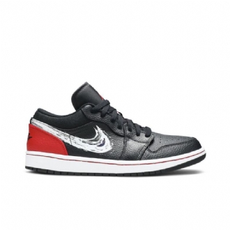 Air Jordan 1 Lav Svart Rød Sølv Hvit Herresko