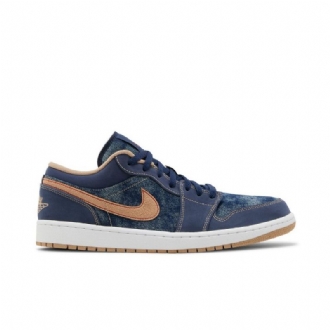 Air Jordan 1 Low Se Marineblå Brune Herresko